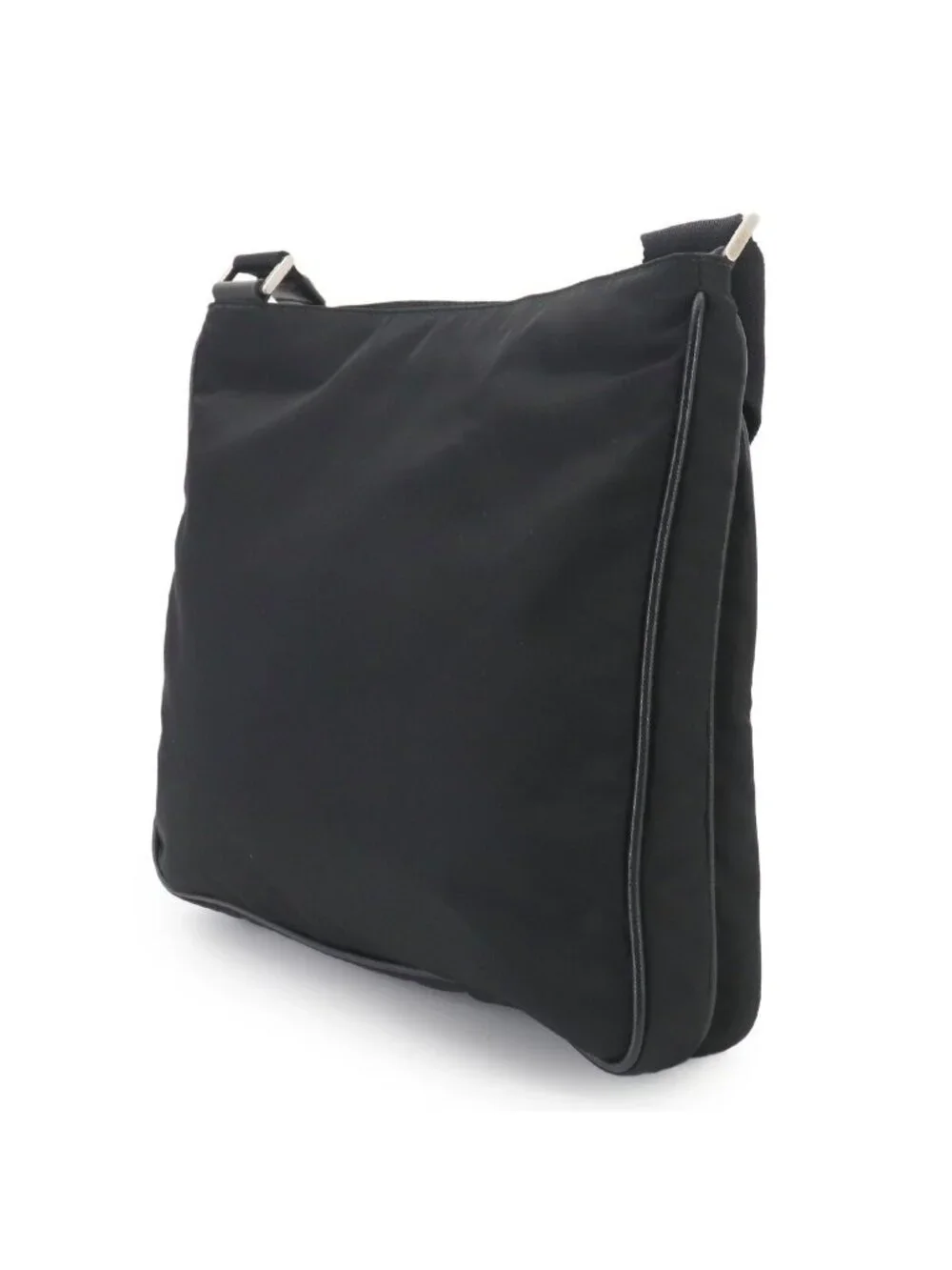 Prada Shoulder Bag Nylon Saffiano Leather Nero Black Silver